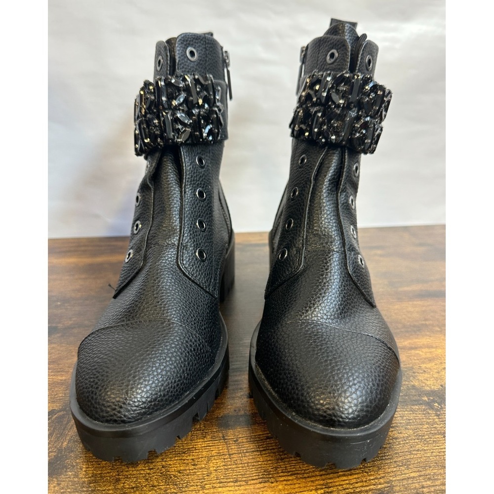 Karl Lagerfeld Paris Payson Black Crystal Embellished Combat Boots Mens 8.5 E22 - Picture 13 of 15